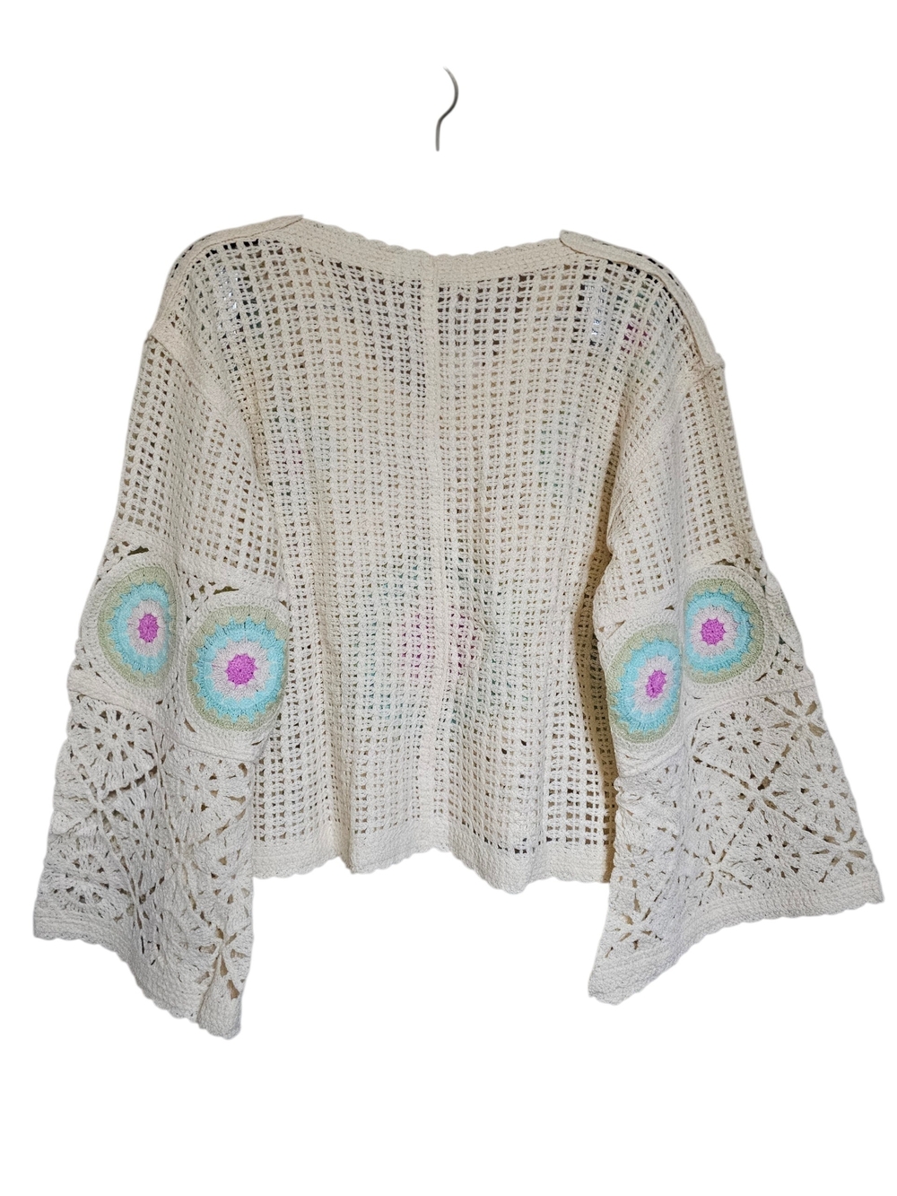 AZZ Cream Crochet V-Neck Top with Pastel Medallions - Picture 3 of 4